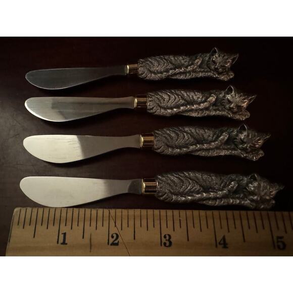 Set of 4 Vintage Arthur Court Sleeping Cat Butter Knife Cheese Spreaders - Picture 3 of 8